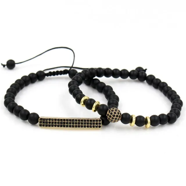 3Pc/Sets Micro Pave Ball Bar Charms Bracelets Sets