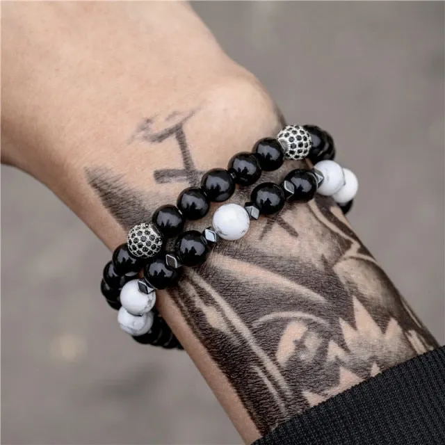 3Pc/Sets Micro Pave Ball Bar Charms Bracelets Sets