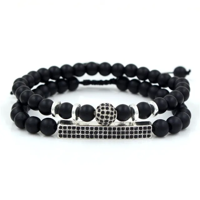 3Pc/Sets Micro Pave Ball Bar Charms Bracelets Sets
