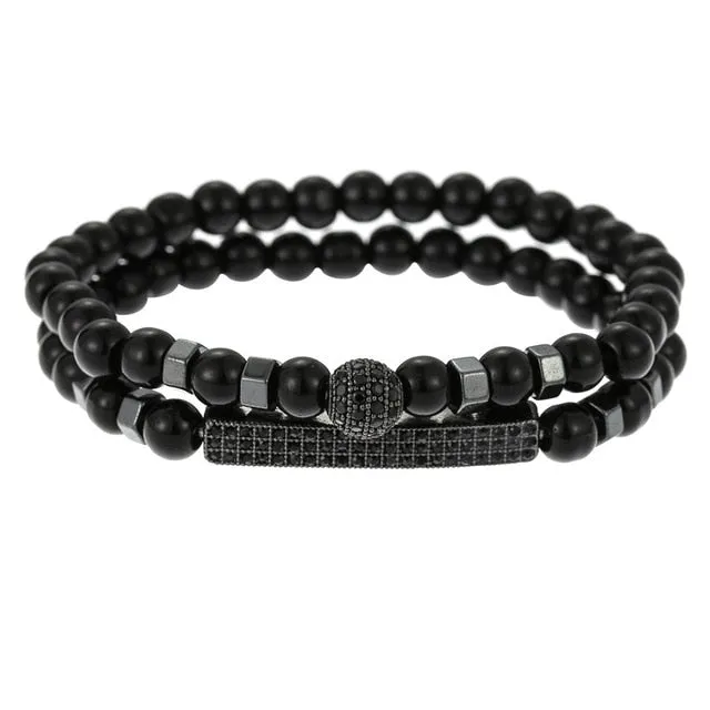 3Pc/Sets Micro Pave Ball Bar Charms Bracelets Sets