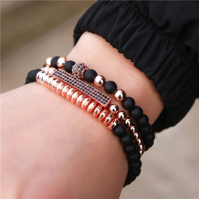 3Pc/Sets Micro Pave Ball Bar Charms Bracelets Sets
