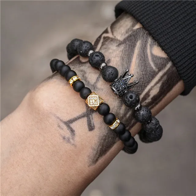 3Pc/Sets Micro Pave Ball Bar Charms Bracelets Sets