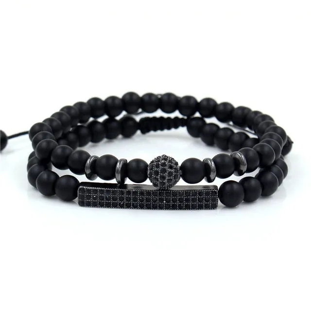 3Pc/Sets Micro Pave Ball Bar Charms Bracelets Sets