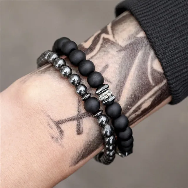 3Pc/Sets Micro Pave Ball Bar Charms Bracelets Sets