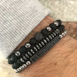 3Pc/Sets Micro Pave Ball Bar Charms Bracelets Sets