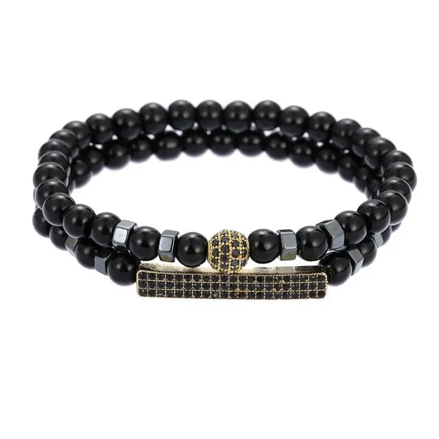 3Pc/Sets Micro Pave Ball Bar Charms Bracelets Sets