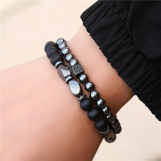 3Pc/Sets Micro Pave Ball Bar Charms Bracelets Sets