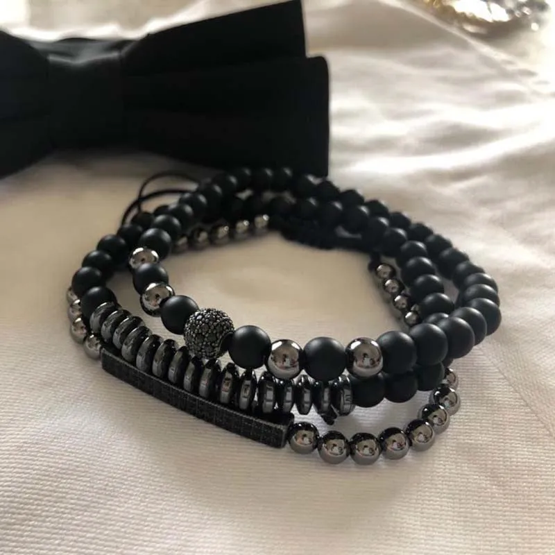 3Pc/Sets Micro Pave Ball Bar Charms Bracelets Sets
