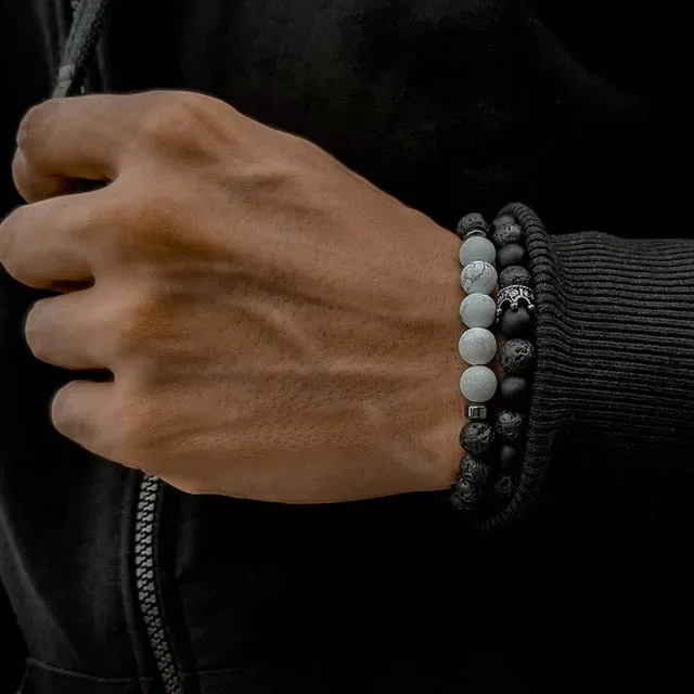 3Pc/Sets Micro Pave Ball Bar Charms Bracelets Sets