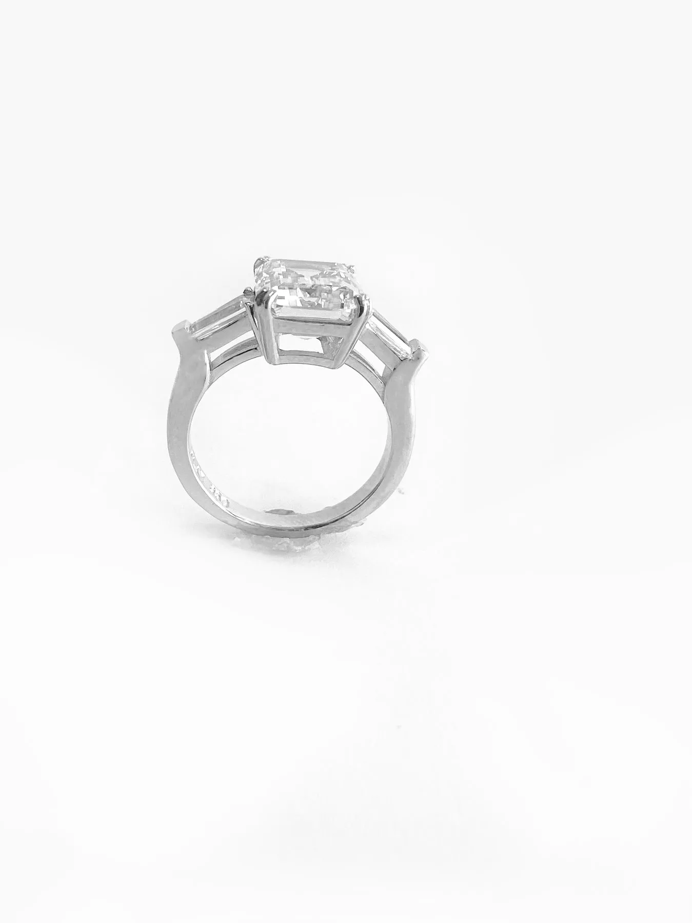 4-Carat AAA Highest Quality IGI Certified Emerald Cut Cubic Zirconia Engagement Ring with Double Wire/Eagle Claw Prongs and Channel Set Tapered Baguettes