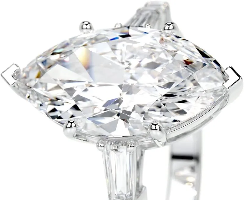 4.3 Carat (ctw) Marquise Cut Moissanite Engagement Rings for women Platinum Plated Silver Ring Moissanite Rings