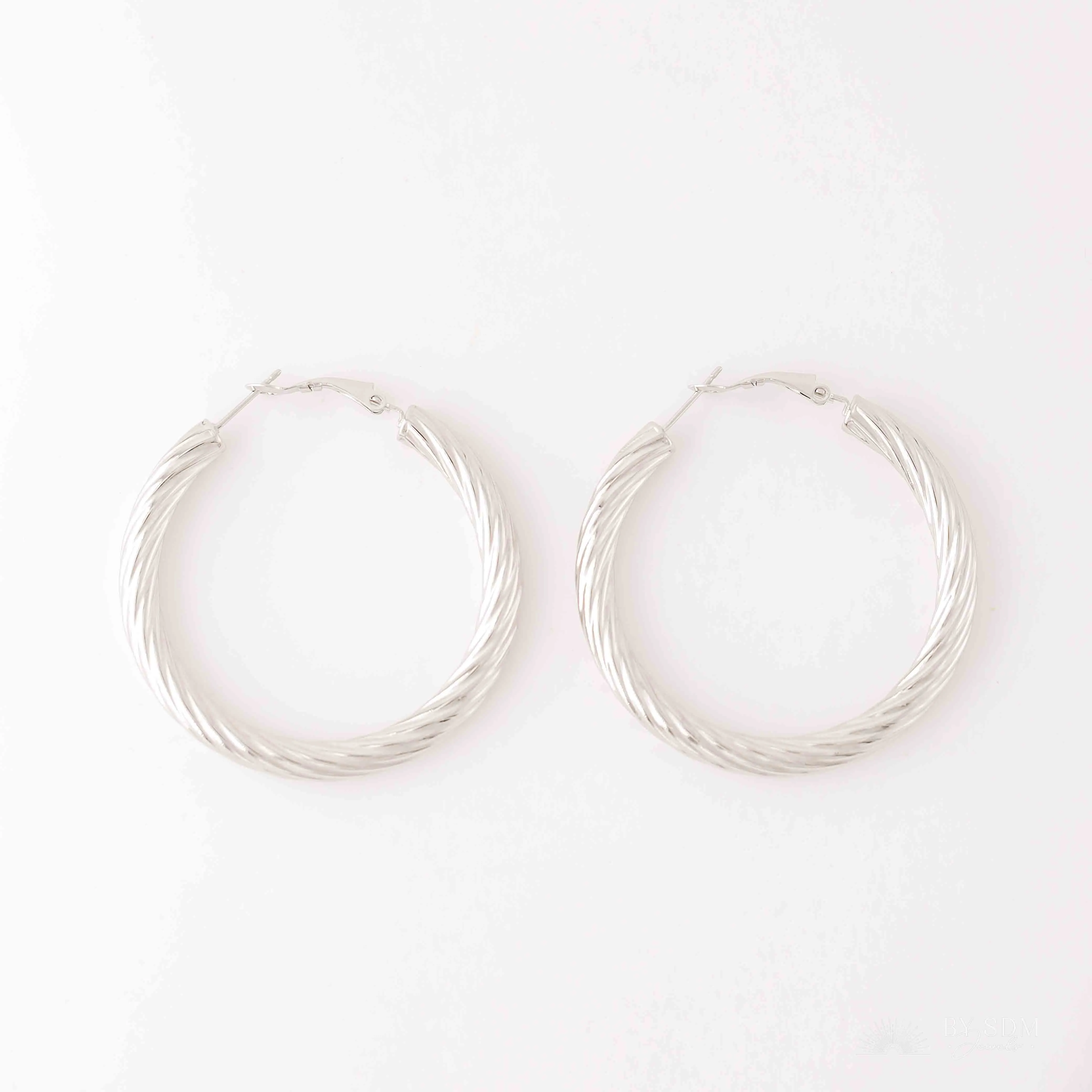 5mm x 40mm Twisted Plain Bold Thick Round Hoop Earrings Stainless Steel