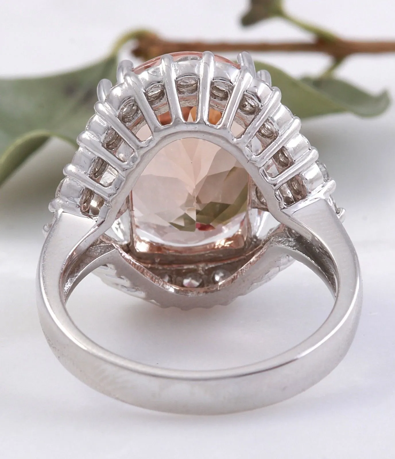 7.50 Carats Exquisite Natural Morganite and Diamond 14K Solid White Gold Ring