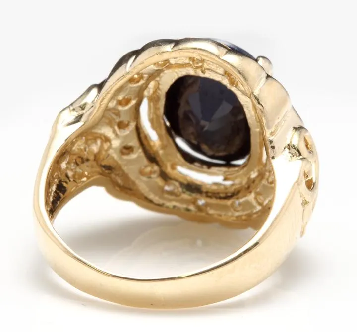 8.00 Carats Exquisite Natural Blue Sapphire and Diamond 14K Solid Yellow Gold Ring