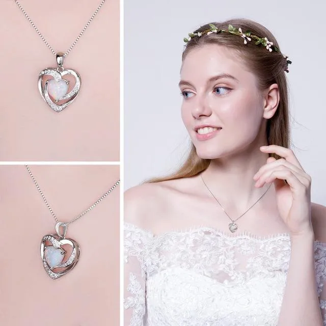 925 Sterling Silver 2.54ct Opal Love Heart Pendant/Necklace