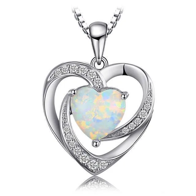 925 Sterling Silver 2.54ct Opal Love Heart Pendant/Necklace