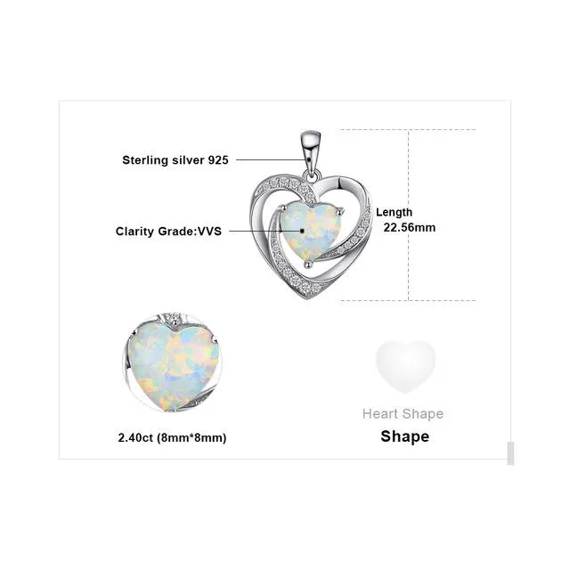 925 Sterling Silver 2.54ct Opal Love Heart Pendant/Necklace