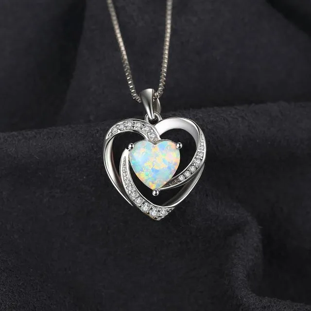 925 Sterling Silver 2.54ct Opal Love Heart Pendant/Necklace