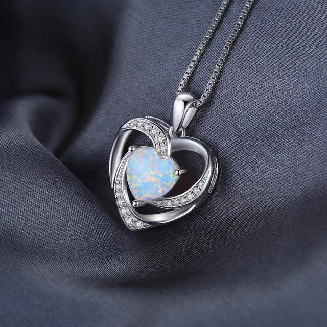 925 Sterling Silver 2.54ct Opal Love Heart Pendant/Necklace