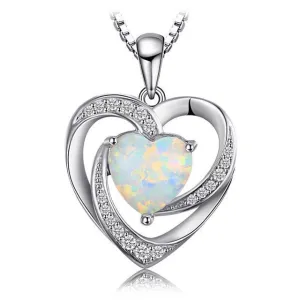 925 Sterling Silver 2.54ct Opal Love Heart Pendant/Necklace