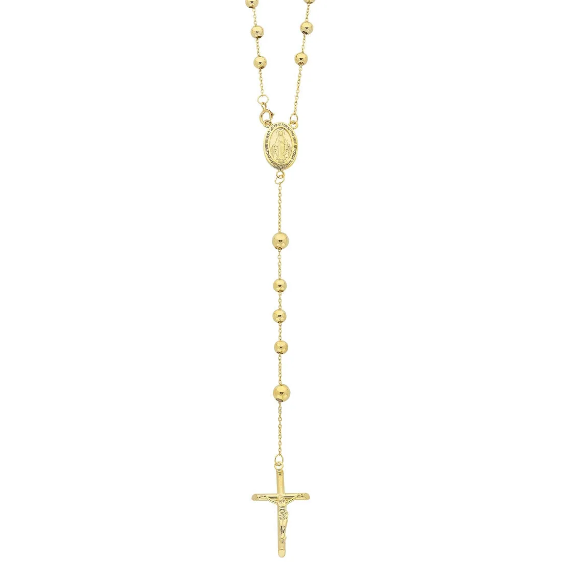 9ct Yellow Gold Silver Infused Rosary Beads Crucifix Cross Necklace