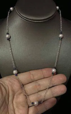 Akoya Pearl Sapphire Necklace 14k Gold 8.5 mm 21.5" Certified $2,450 721477