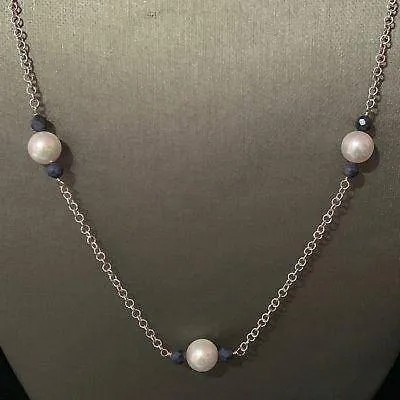 Akoya Pearl Sapphire Necklace 14k Gold 8.5 mm 21.5" Certified $2,450 721477