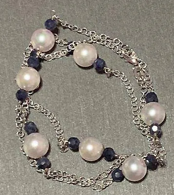 Akoya Pearl Sapphire Necklace 14k Gold 8.5 mm 21.5" Certified $2,450 721477