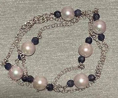 Akoya Pearl Sapphire Necklace 14k Gold 8.5 mm 21.5" Certified $2,450 721477