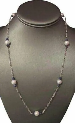 Akoya Pearl Sapphire Necklace 14k Gold 8.5 mm 21.5" Certified $2,450 721477