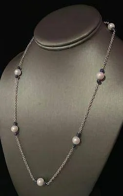 Akoya Pearl Sapphire Necklace 14k Gold 8.5 mm 21.5" Certified $2,450 721477