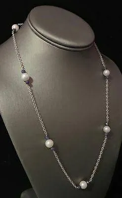 Akoya Pearl Sapphire Necklace 14k Gold 8.5 mm 21.5" Certified $2,450 721477