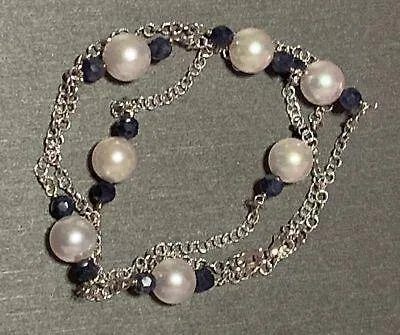Akoya Pearl Sapphire Necklace 14k Gold 8.5 mm 21.5" Certified $2,450 721477
