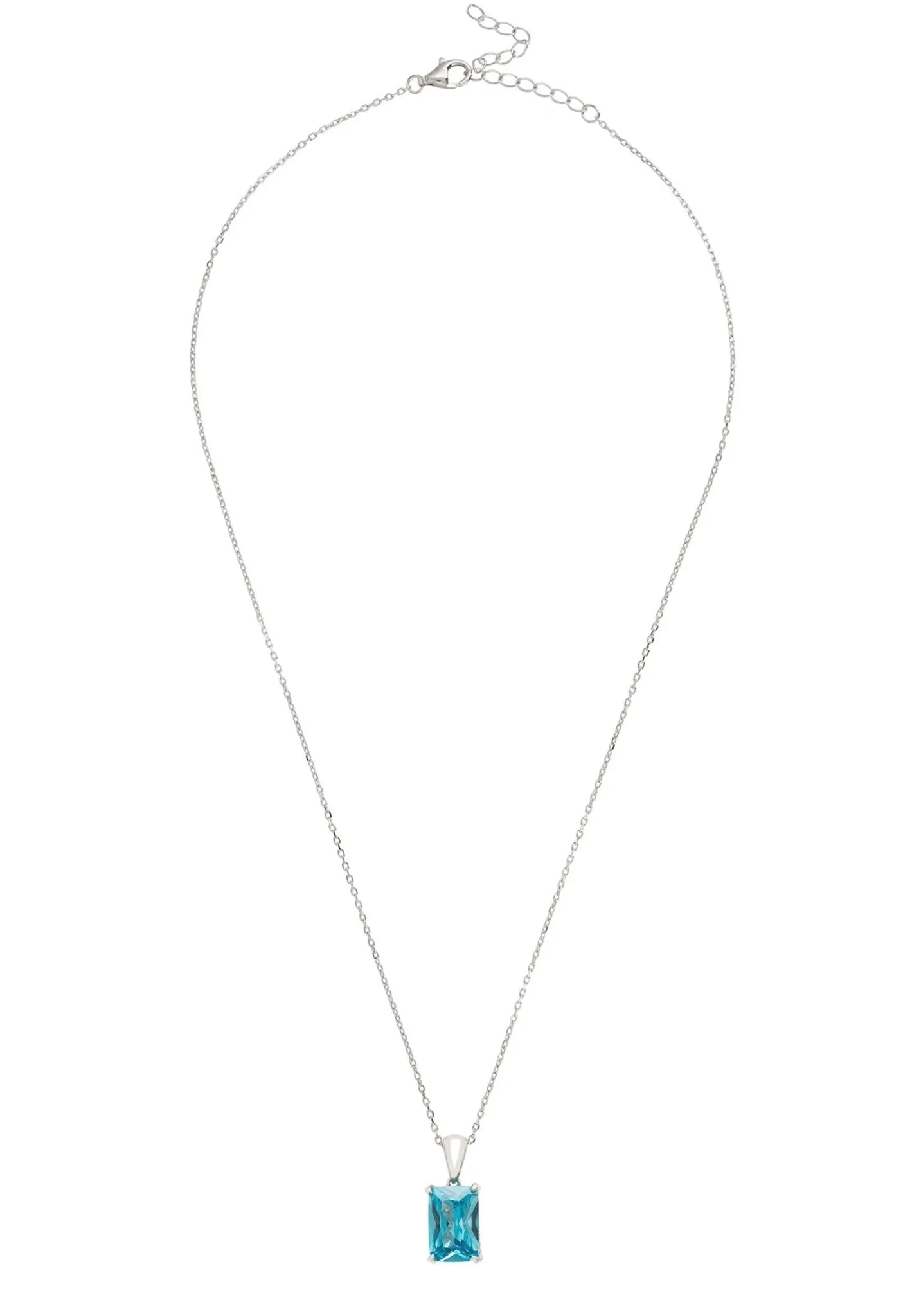 Alexandra Rectangle Gemstone Necklace in Silver with Blue Topaz