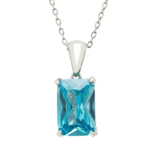 Alexandra Rectangle Gemstone Necklace in Silver with Blue Topaz