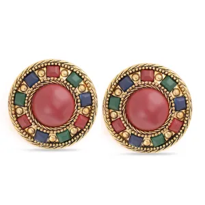 ANTIQUE LOOK GOLD-TONE BURGUNDY PLASTIC CLIP ON EARRING #FW-E120-G/BGB (SHCB5)