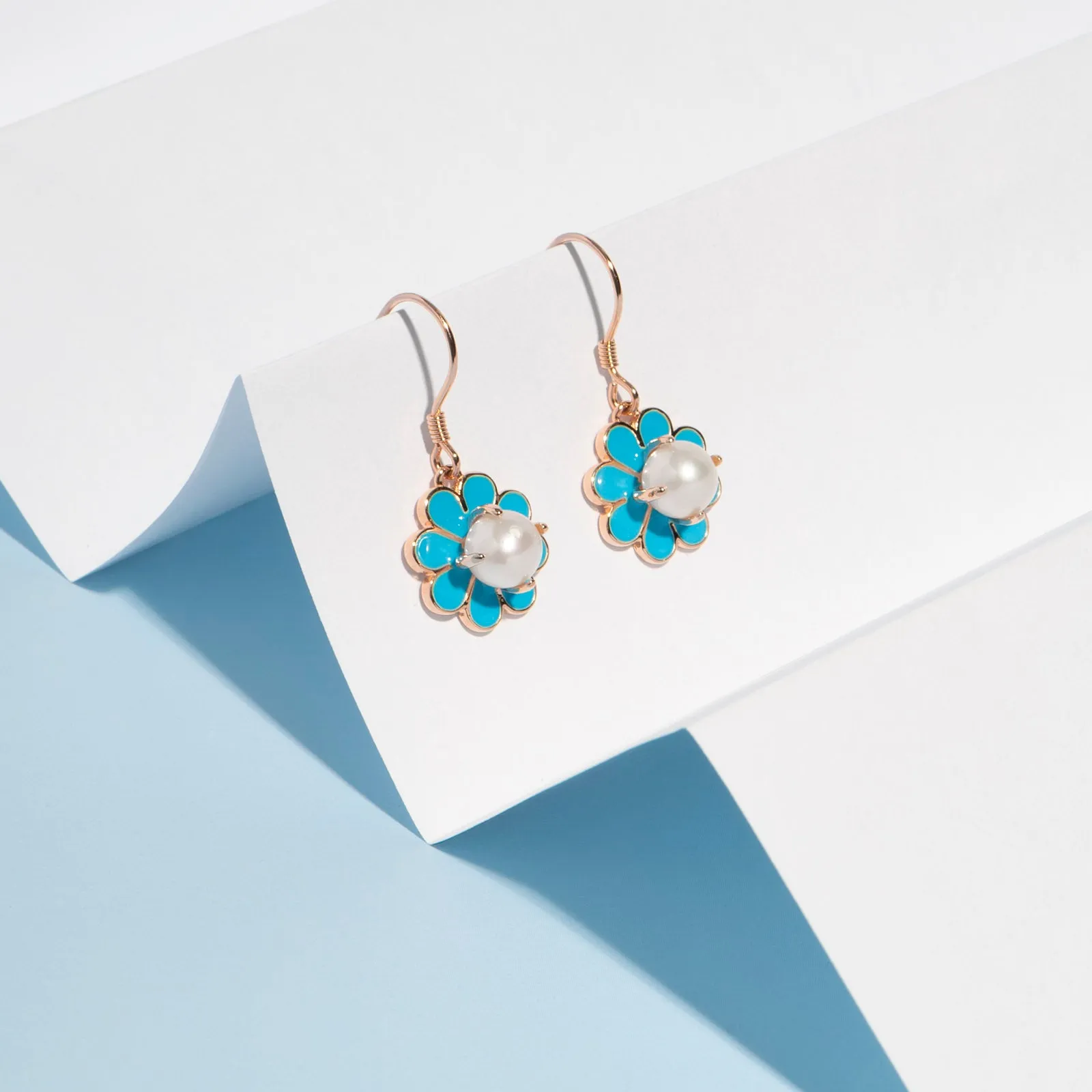 AZURE BLOOM ROSE GOLD ENAMEL EARRINGS