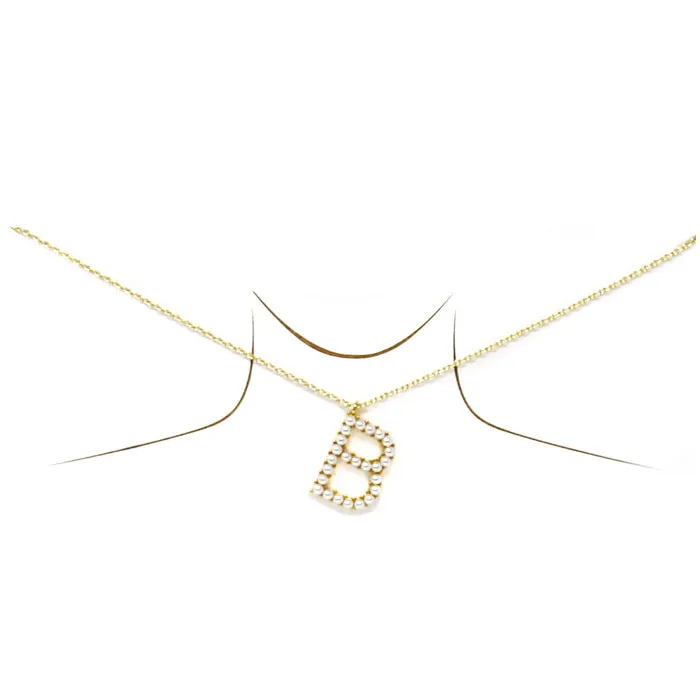 B Pearl Initial Pendant Short Chain Necklace
