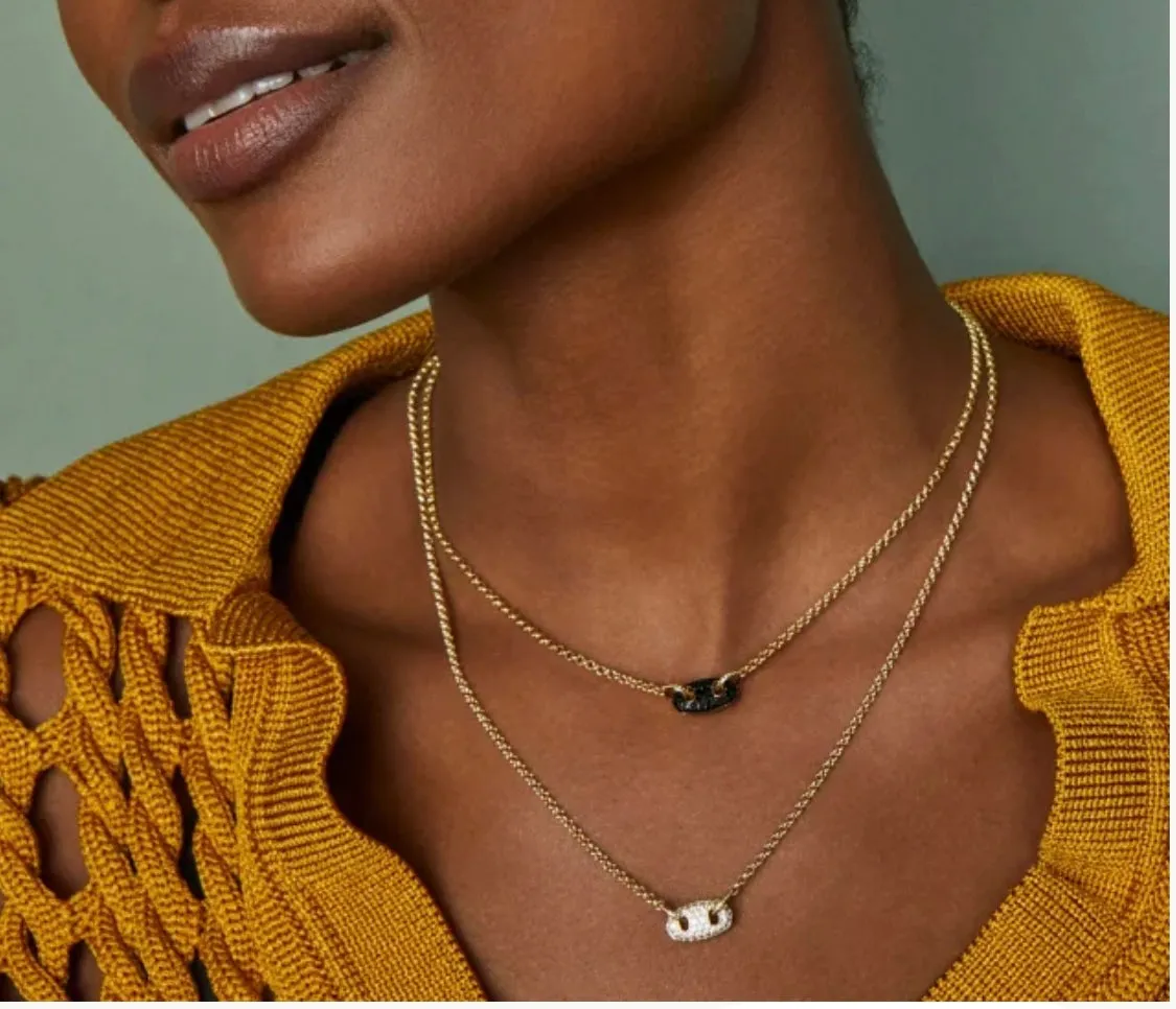 Bailey Gold Pave Short Pendant Necklace in Black Crystal