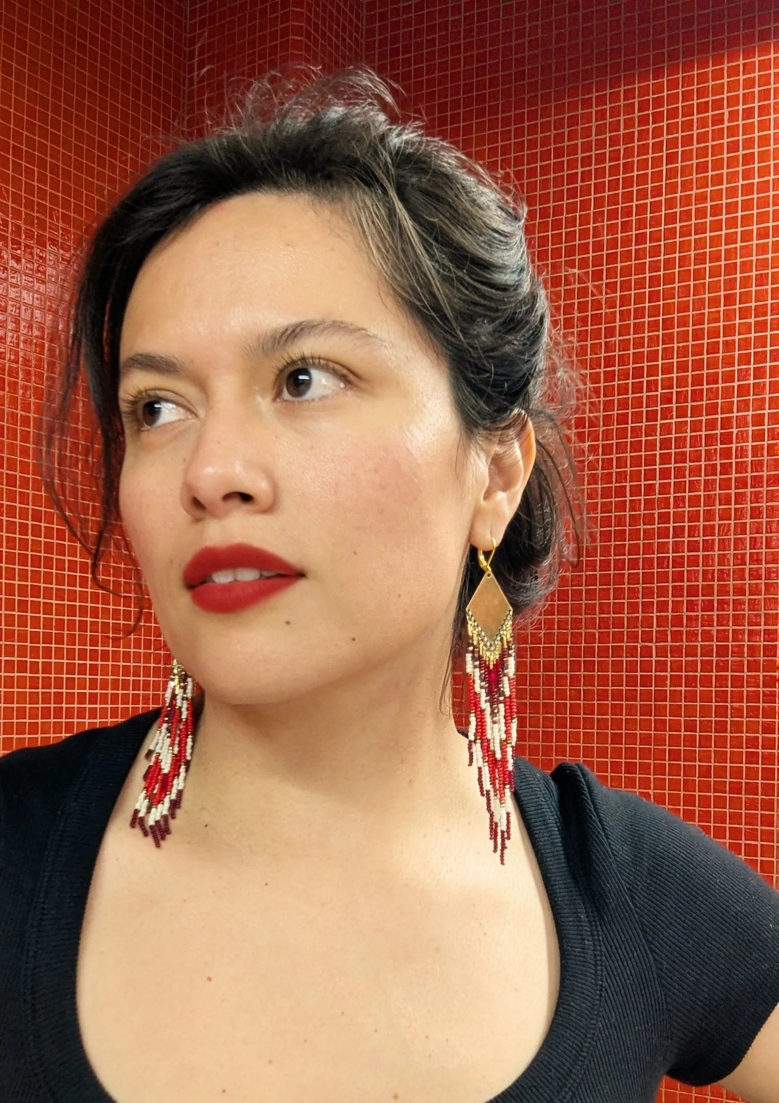 Batyr Red Garnet Beaded Earrings