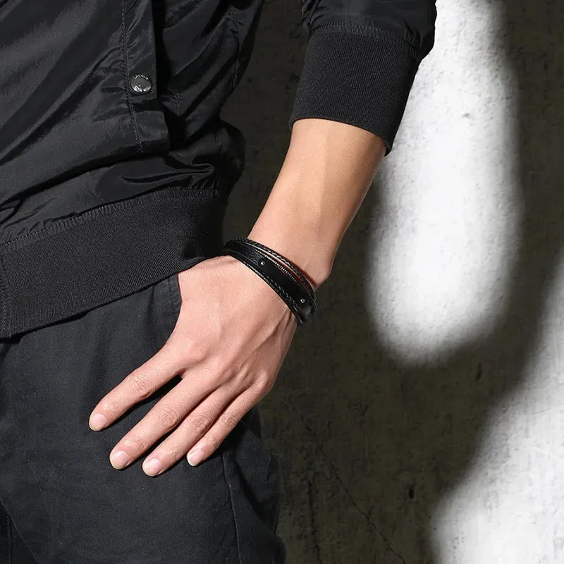Black Genuine Leather Bracelet Men Jewelry