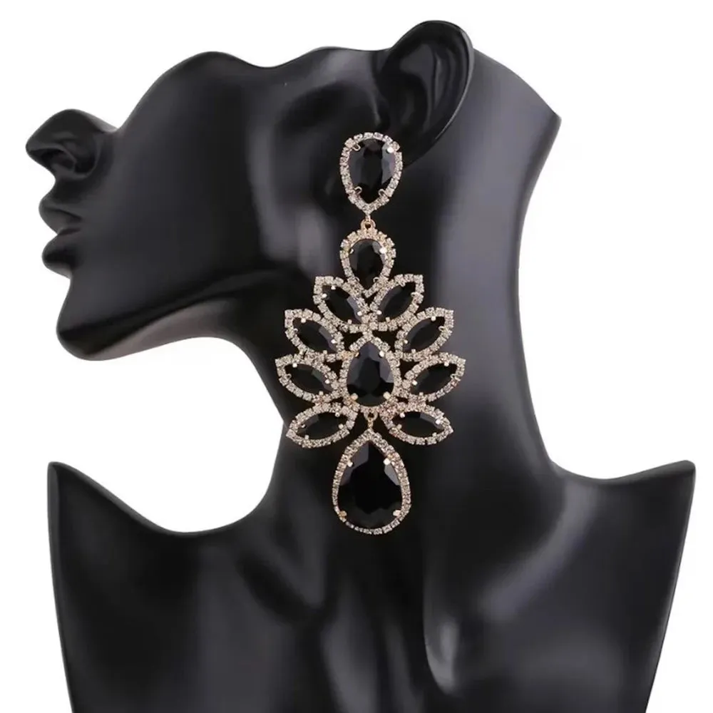 Black Rhinestone Drop Earrings