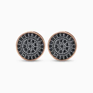 Black Rose Circle Stud Earrings