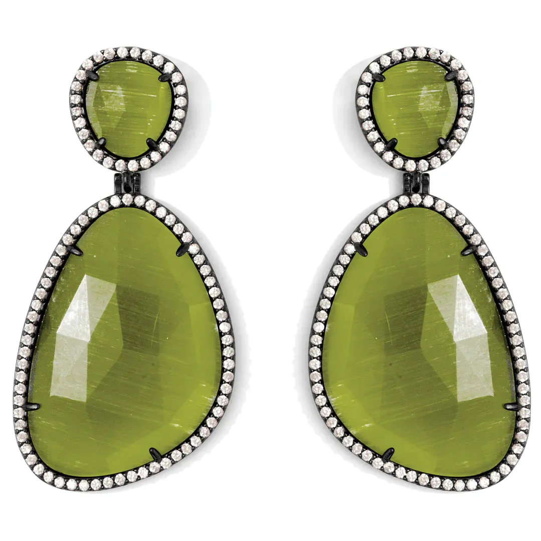Bold Cat's Eye Earrings- Olive