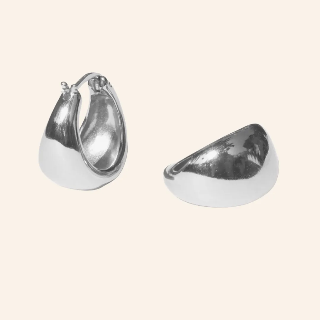 Bold Pottery Hoop Earrings (Silver)