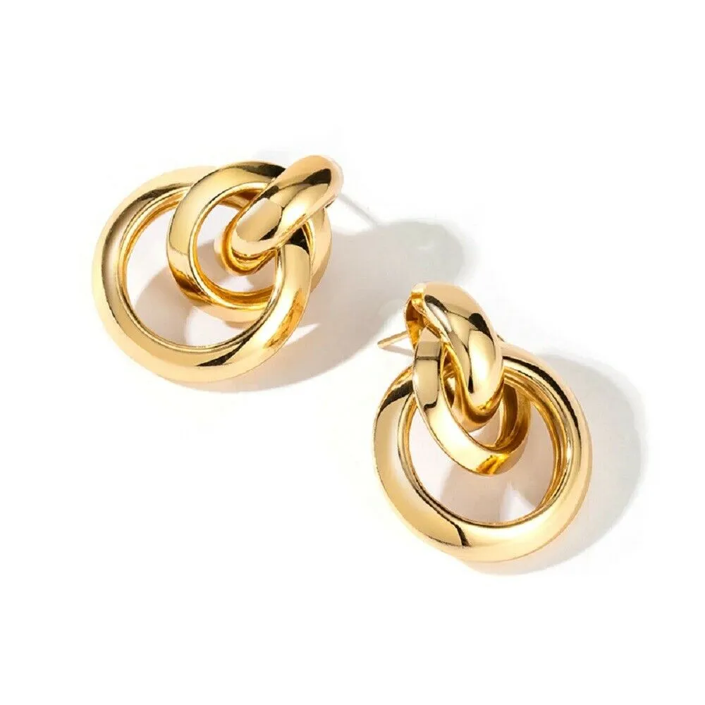 Bold Round Geometric interlock Smooth Stud Earrings