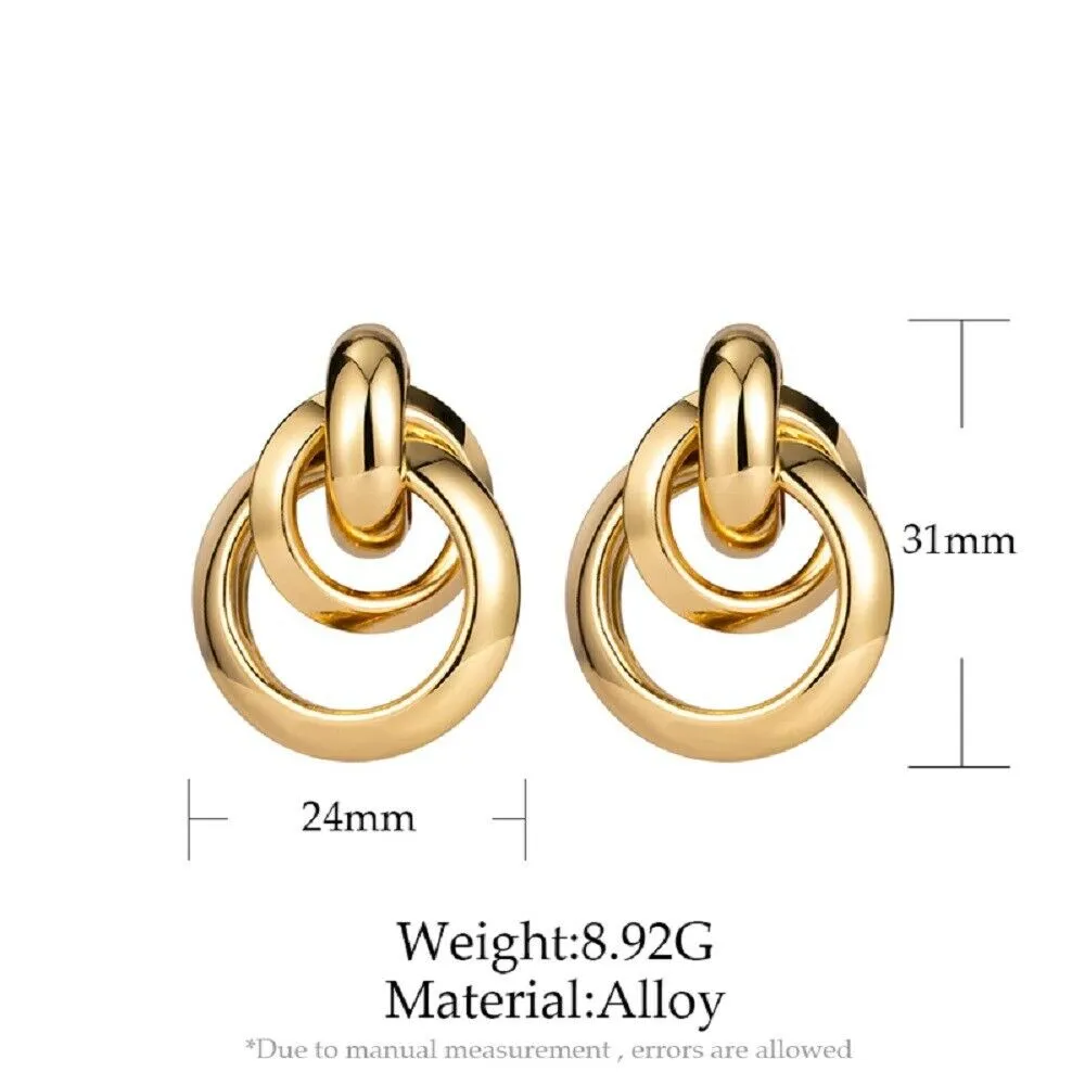 Bold Round Geometric interlock Smooth Stud Earrings