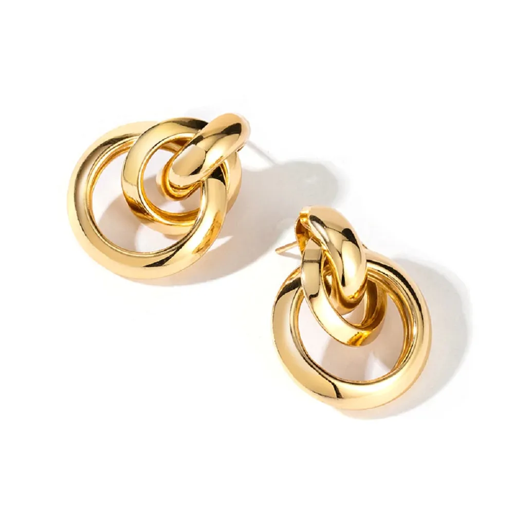 Bold Round Geometric interlock Smooth Stud Earrings