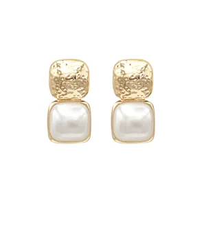 Bold Square Pearl & Metal Earrings