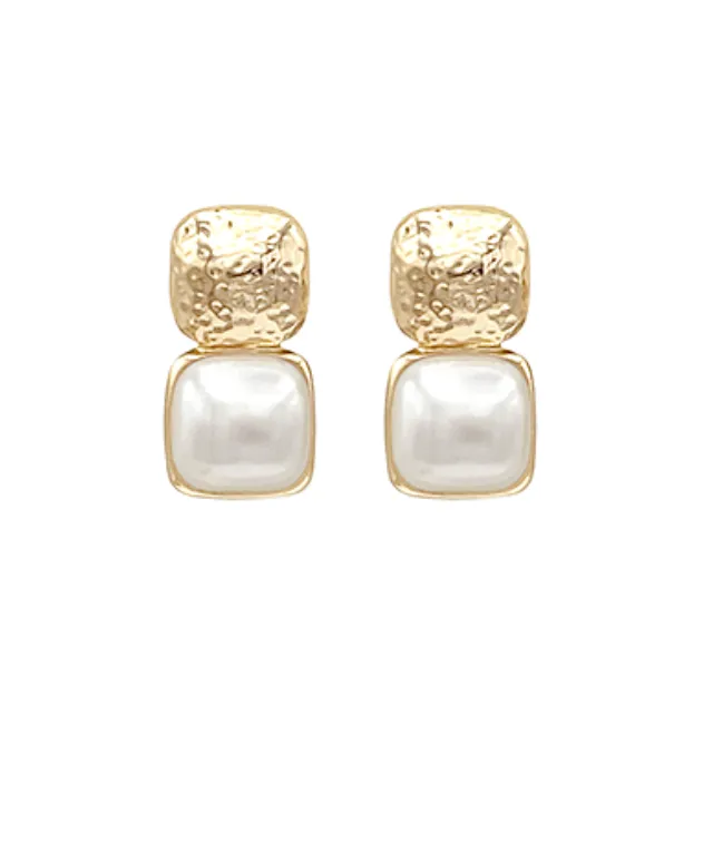 Bold Square Pearl & Metal Earrings